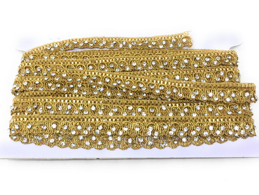 Gld Beaded Embroidered Saree Border Trim - 9 Meter Roll