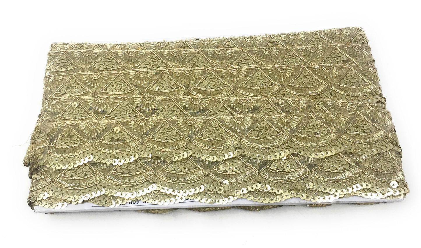 Gold Sequins Embroidery Saree Border Trim - 9 Meter Roll