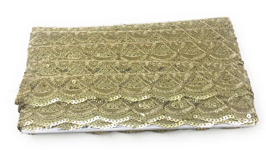 Gold Sequins Embroidery Saree Border Trim - 9 Meter Roll