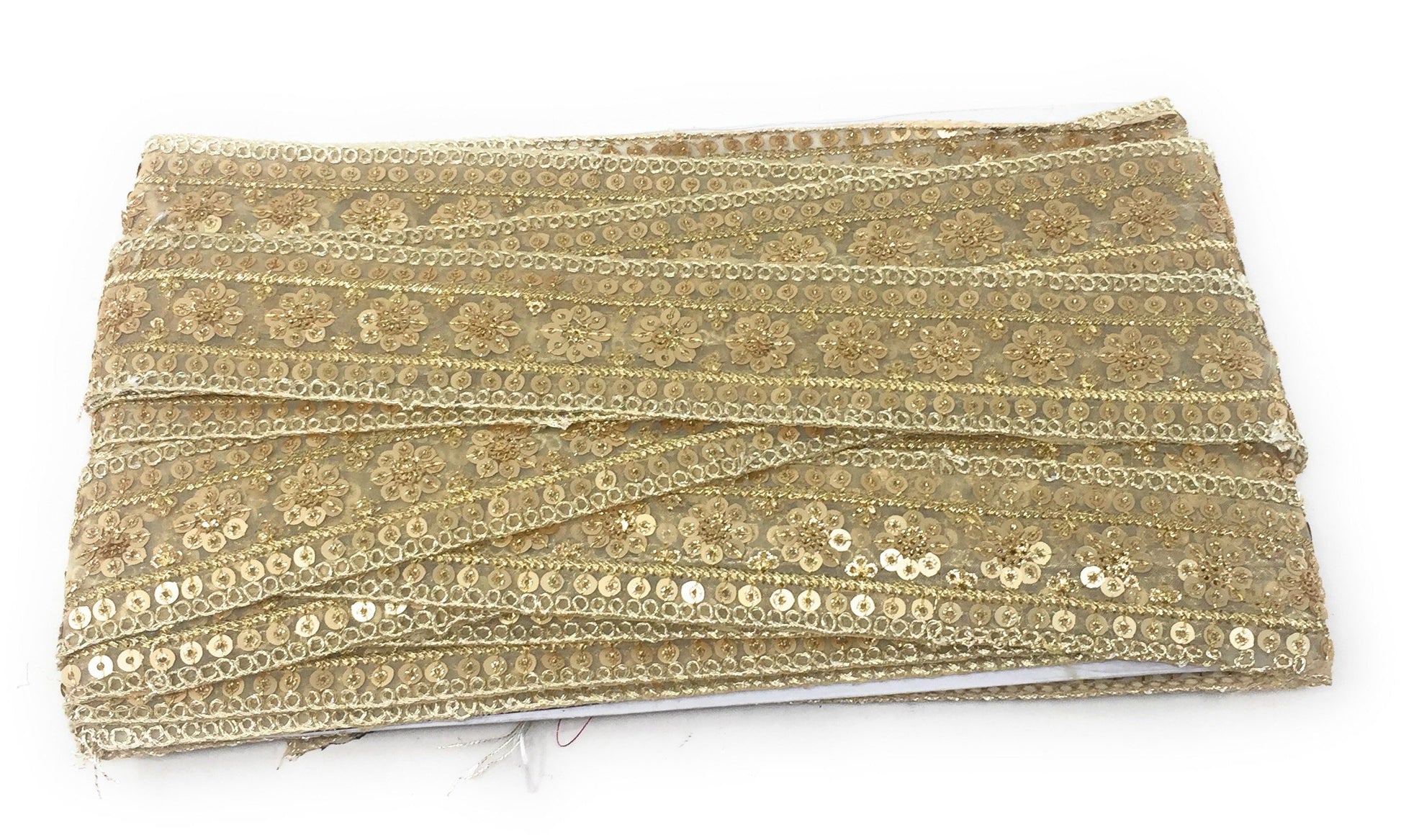 Gold Sequins Embroidery Saree Border Trim - 9 Meter Roll