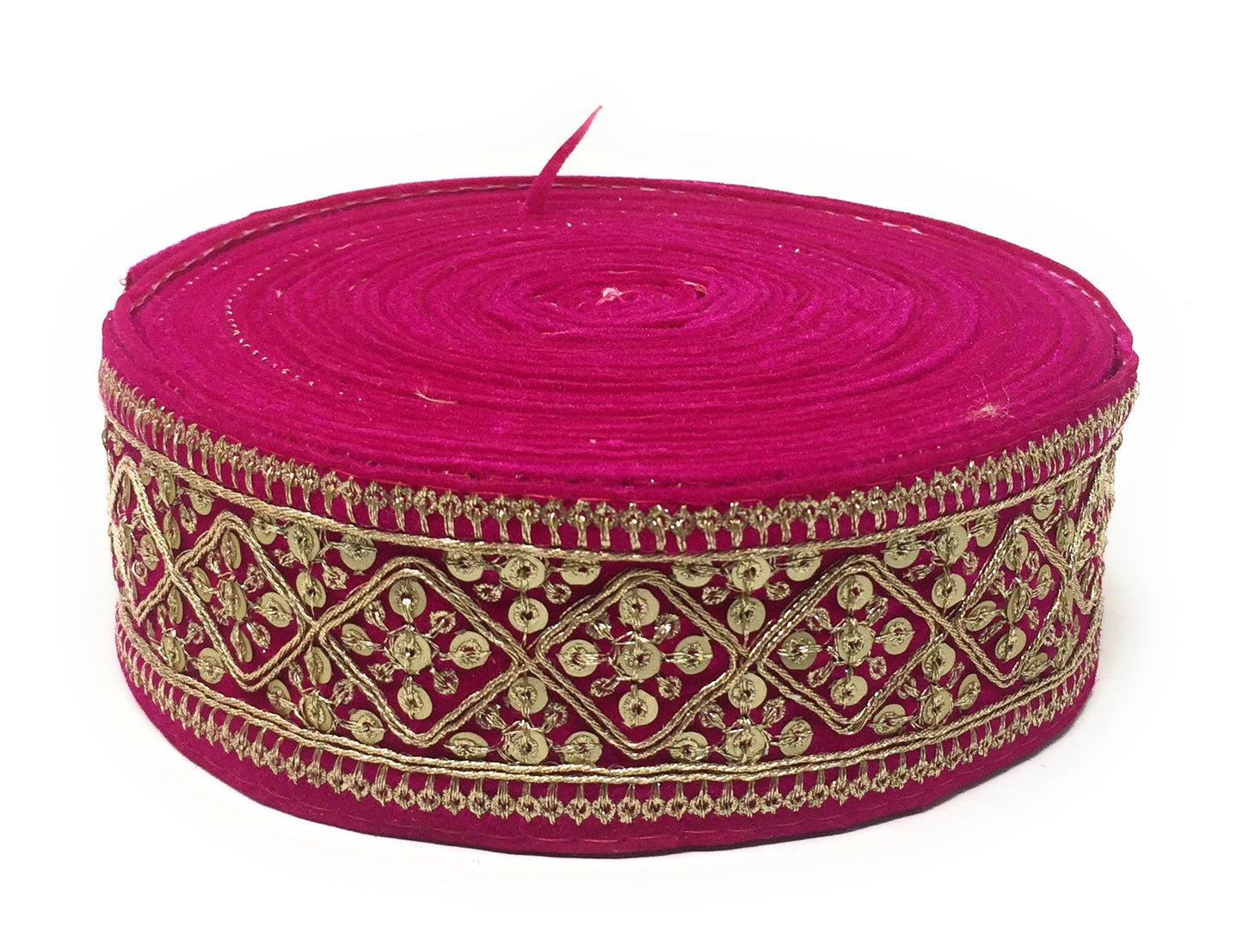Magenta Sequins Embroidery Saree Border Trim - 9 Meter Roll