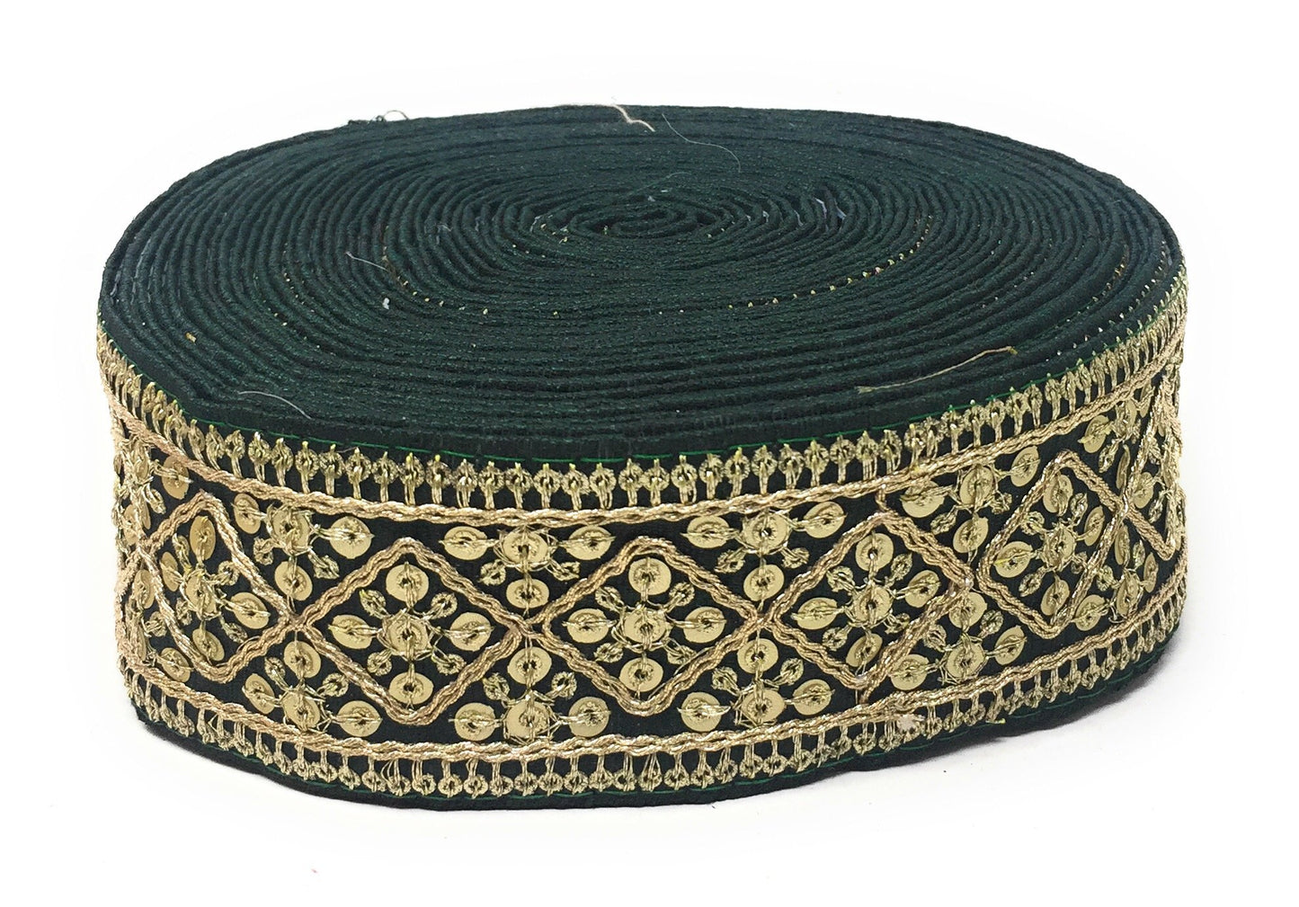 Bottle Green Sequins Embroidery Saree Border Trim - 9 Meter Roll