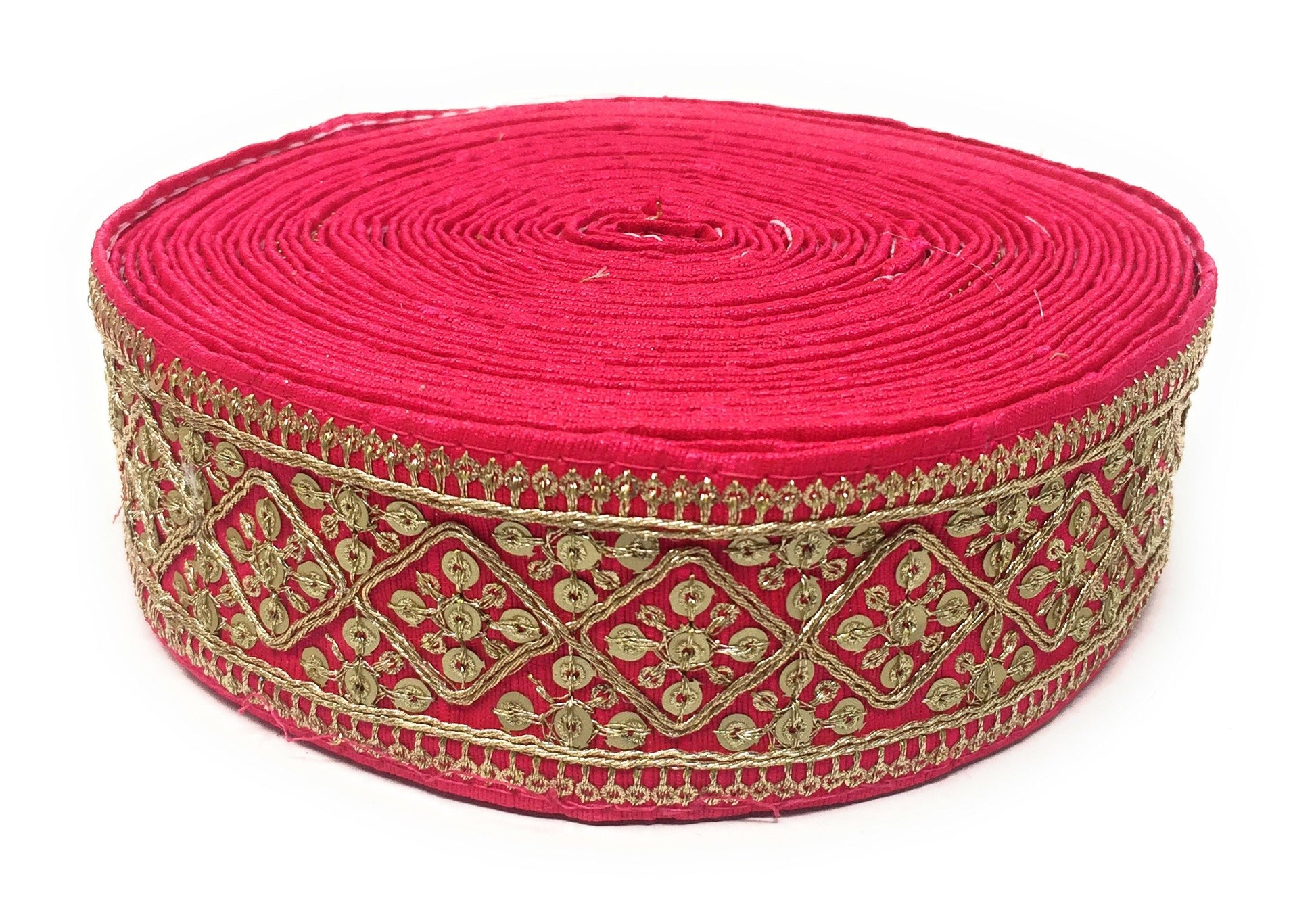 Rani Pink Sequins Embroidery Saree Border Trim - 9 Meter Roll