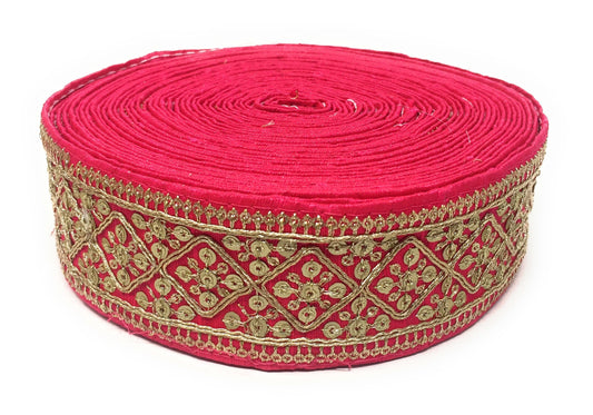 Rani Pink Sequins Embroidery Saree Border Trim - 9 Meter Roll