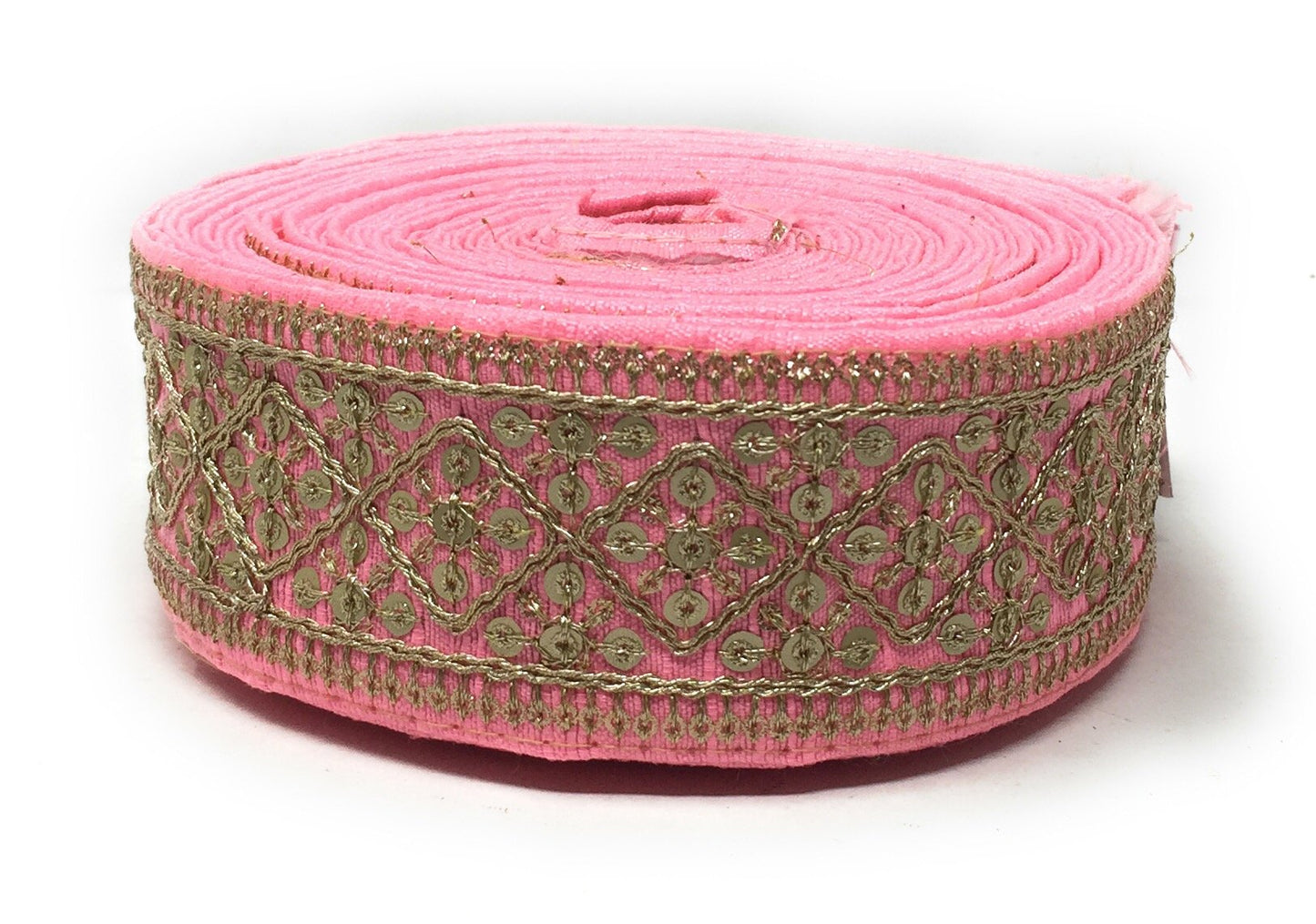 Pink Sequins Embroidery Saree Border Trim - 9 Meter Roll
