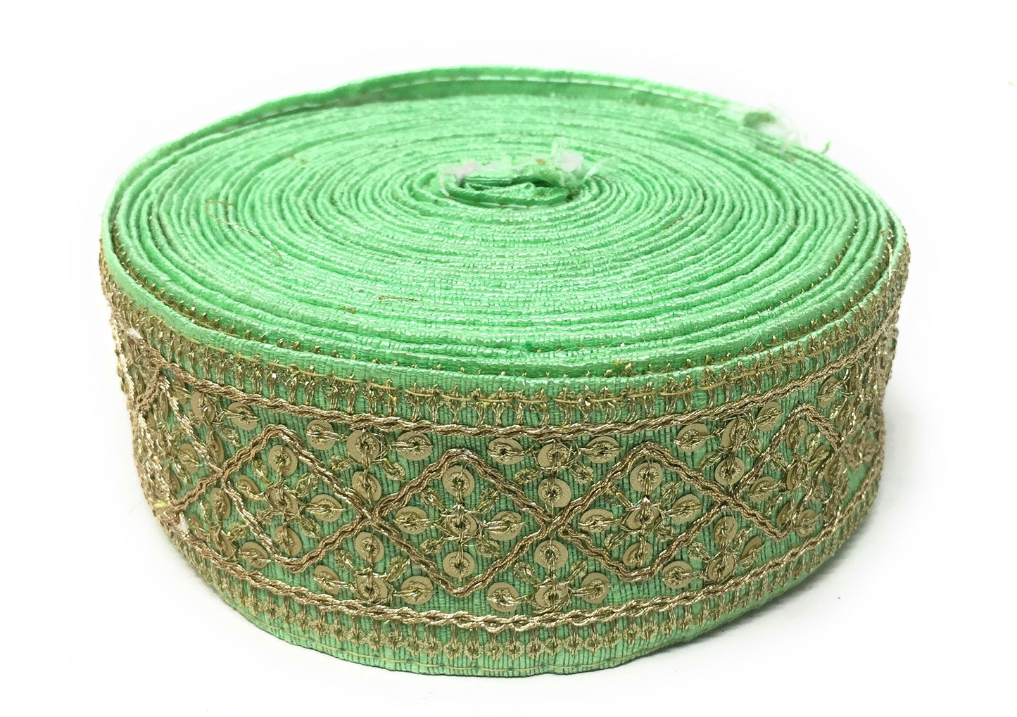 Sea Green Sequins Embroidery Saree Border Trim - 9 Meter Roll