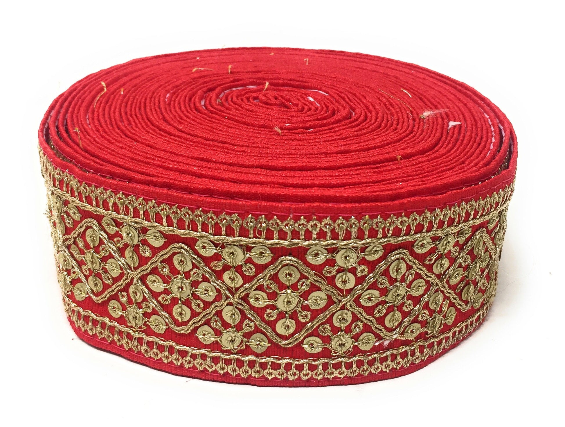 Carrot Red Sequins Embroidery Saree Border Trim - 9 Meter Roll