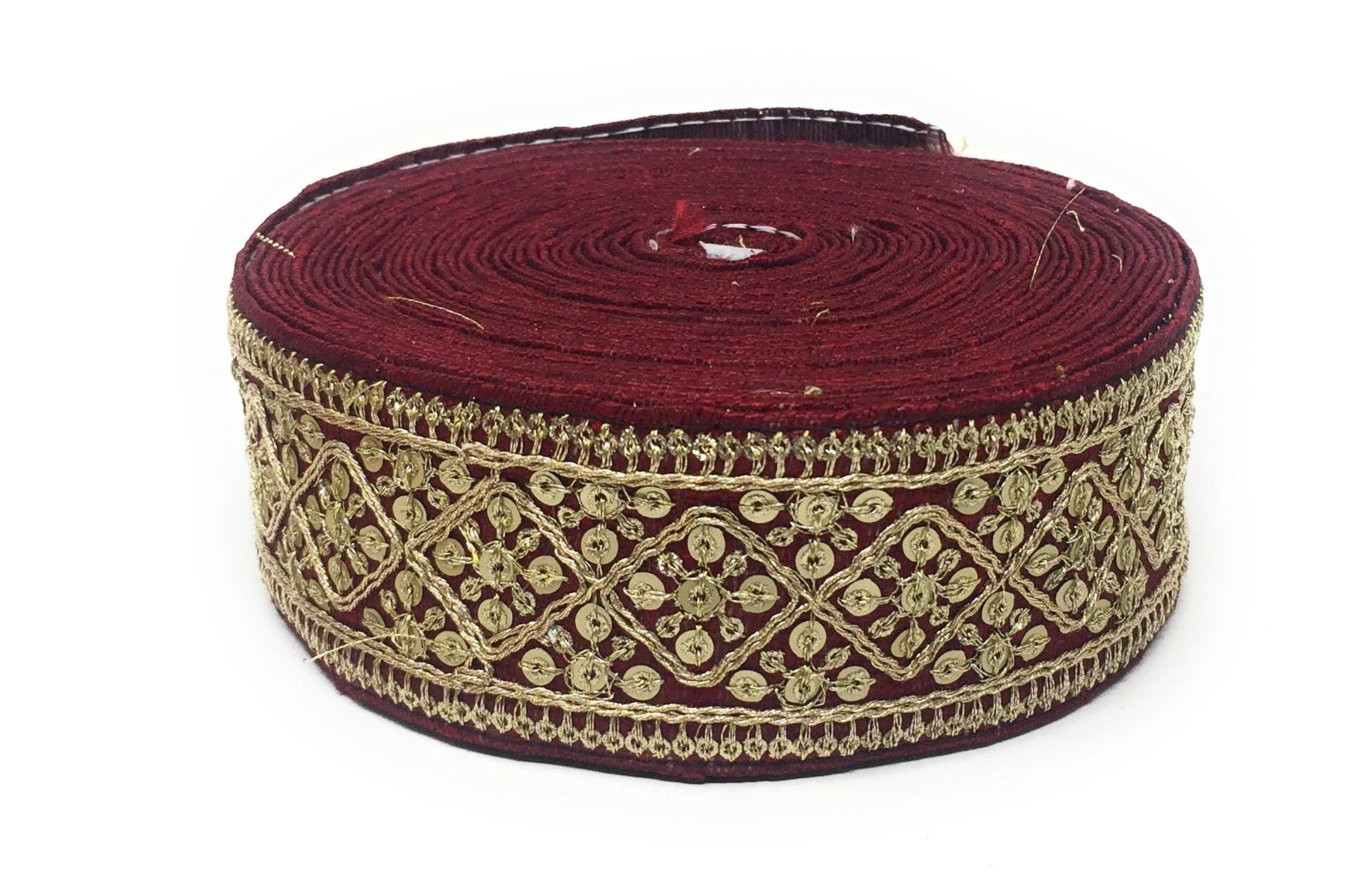 Maroon Sequins Embroidery Saree Border Trim - 9 Meter Roll