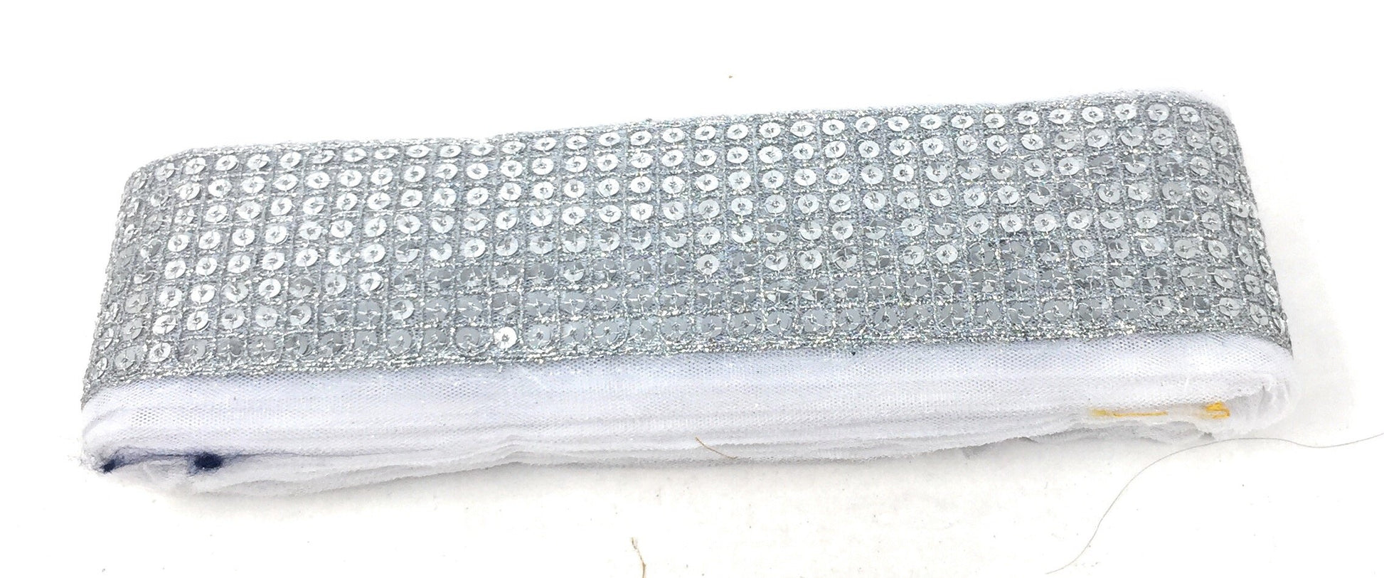 Silver Sequins Embroidery Saree Border Trim - 9 Meter Roll