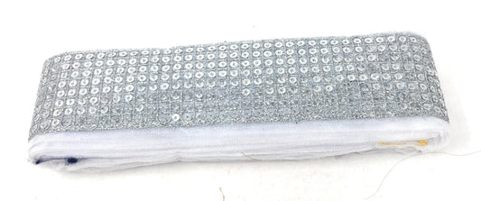 Silver Sequins Embroidery Saree Border Trim - 9 Meter Roll