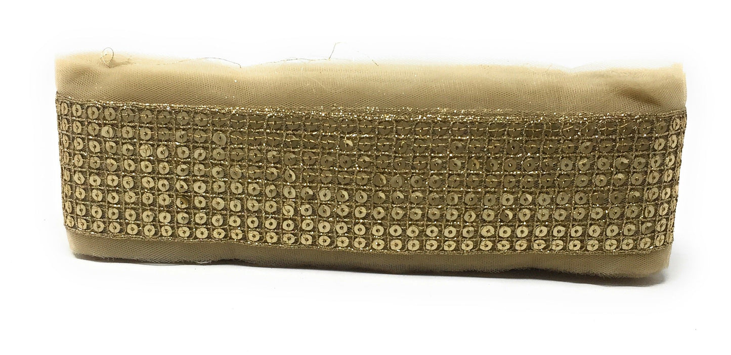 Light Gold Sequins Embroidery Saree Border Trim - 9 Meter Roll