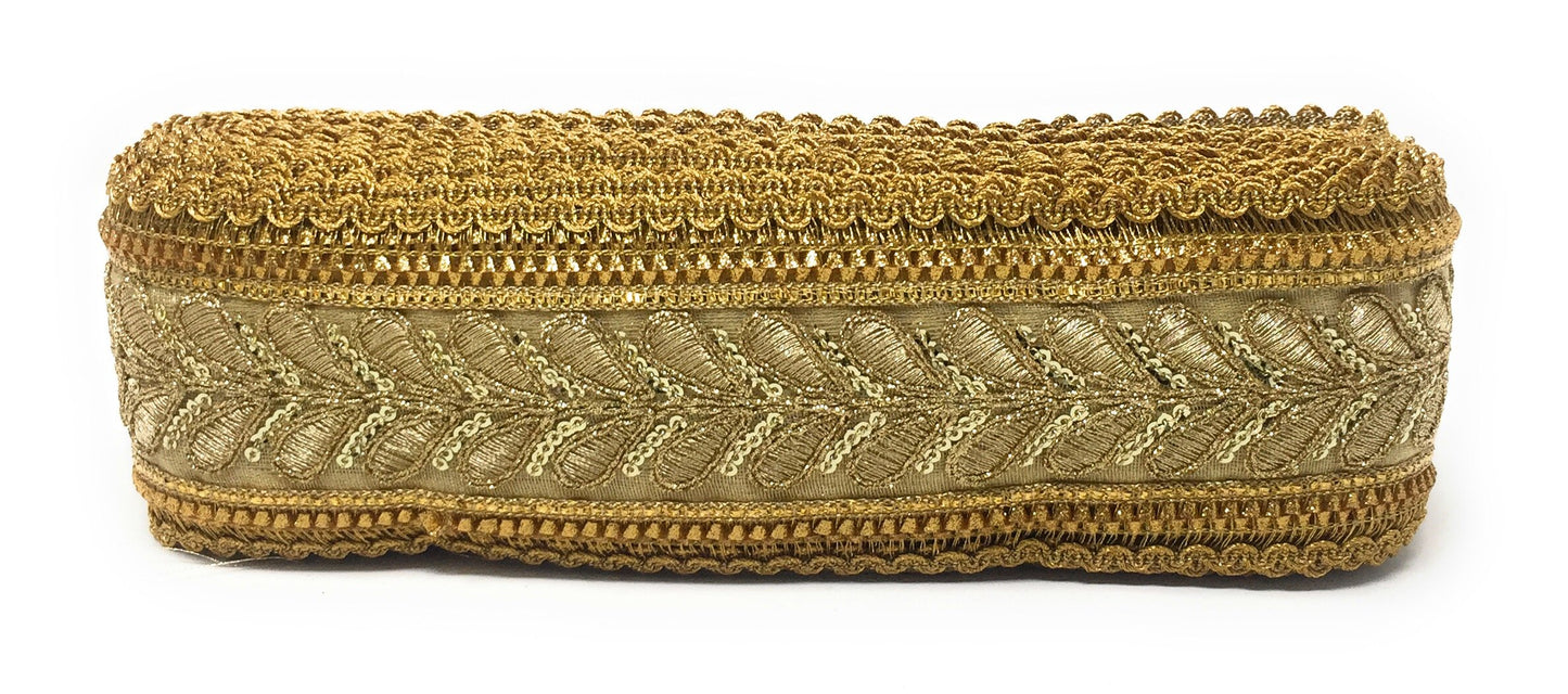 Dark Gold Sequins Embroidery Saree Border Trim - 9 Meter Roll