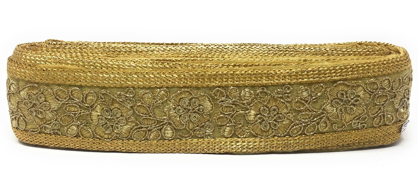 Dark Gold Sequins Embroidery Saree Border Trim - 9 Meter Roll