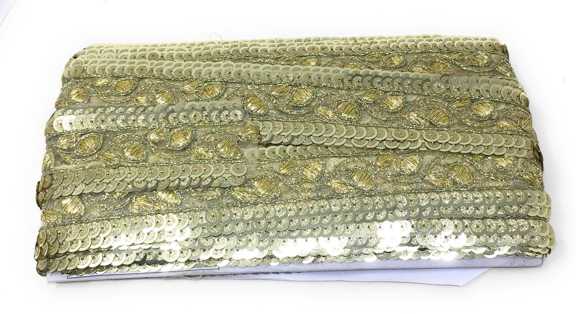 Gold Sequins Embroidery Saree Border Trim - 9 Meter Roll