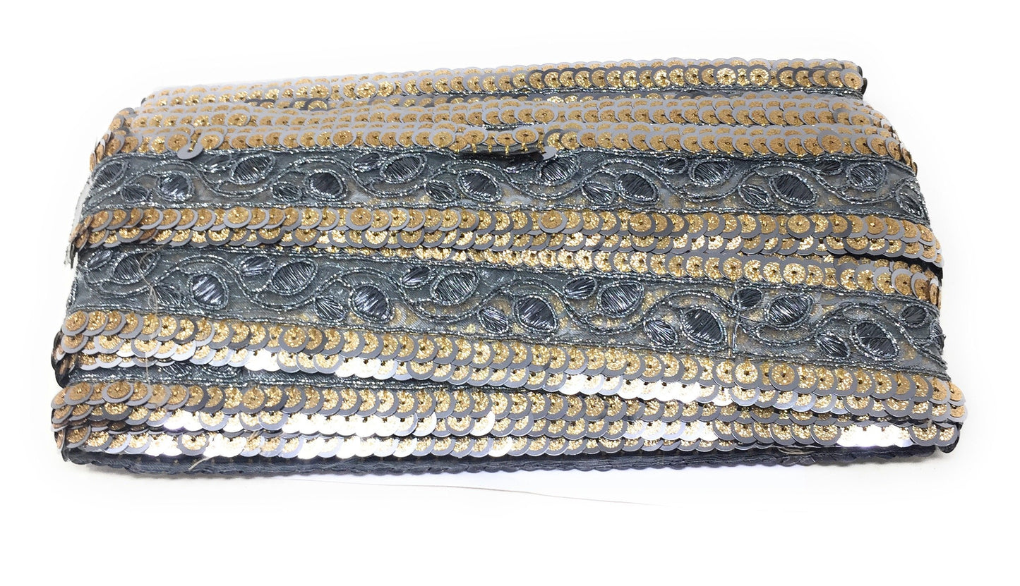 Silver Sequins Embroidery Saree Border Trim - 9 Meter Roll