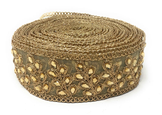 Gold Beaded Sequins Saree Border Trim - 9 Meter Roll