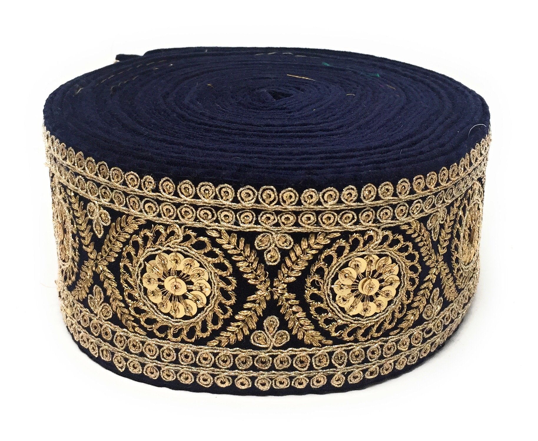 Navy Blue Sequins Embroidery Saree Border Trim - 9 Meter Roll