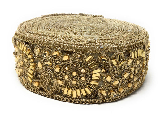 Gold Beaded Cutwork Saree Border Trim - 9 Meter Roll