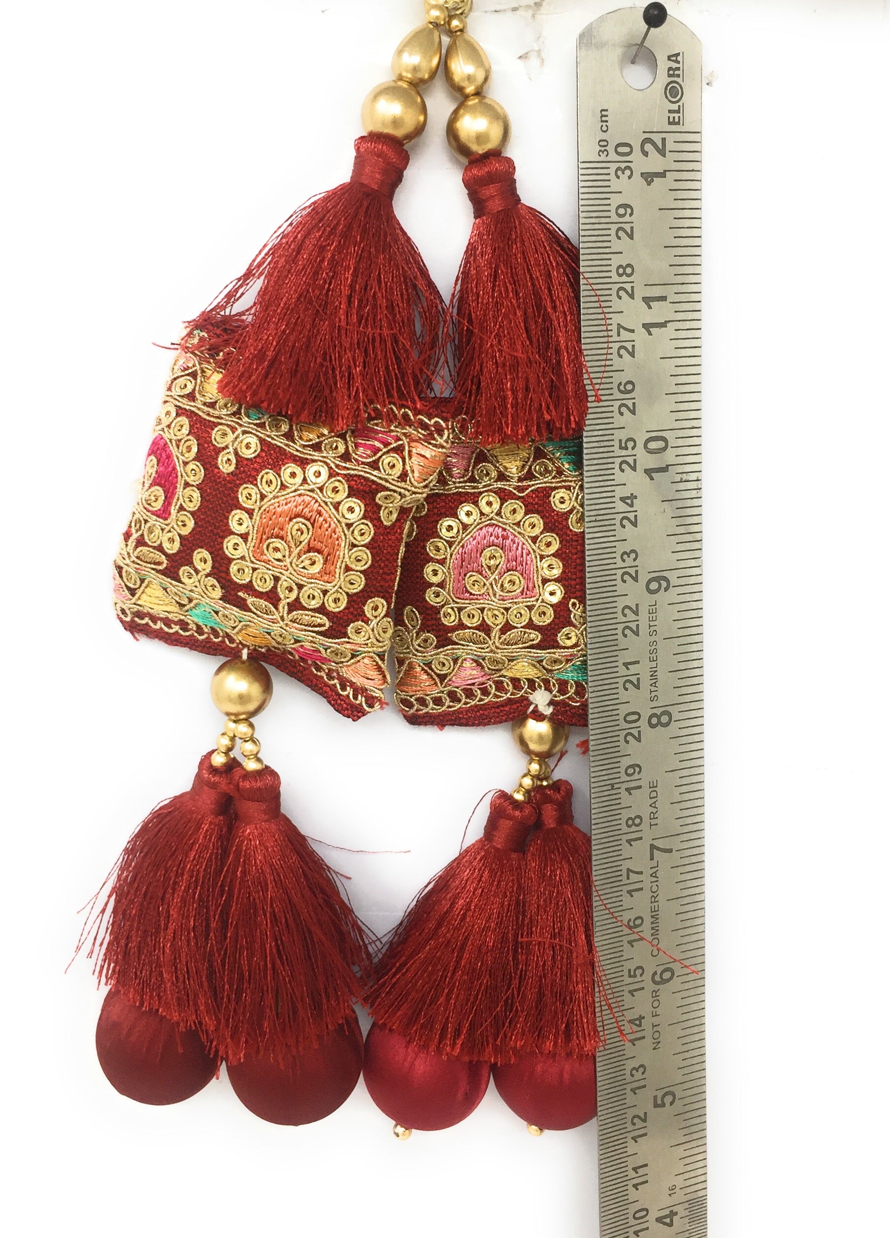 Maroon cloth tassels for blouse - Set of 2