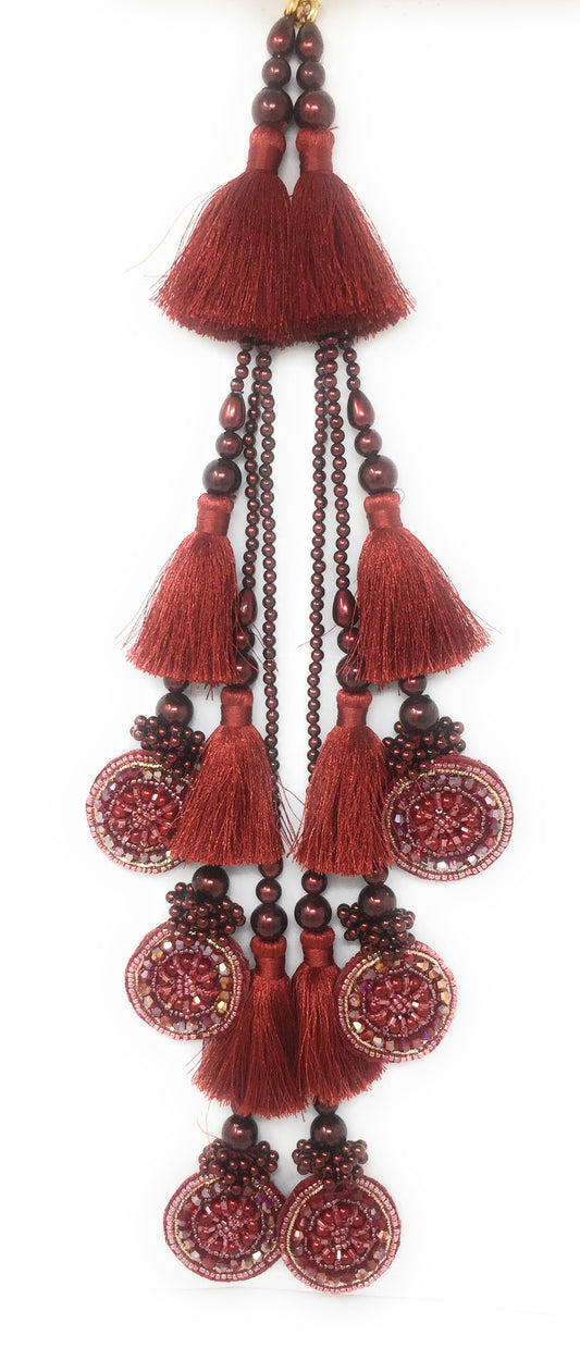 Maroon hanging latkan for lehenga, Crystal Work - Set of 2