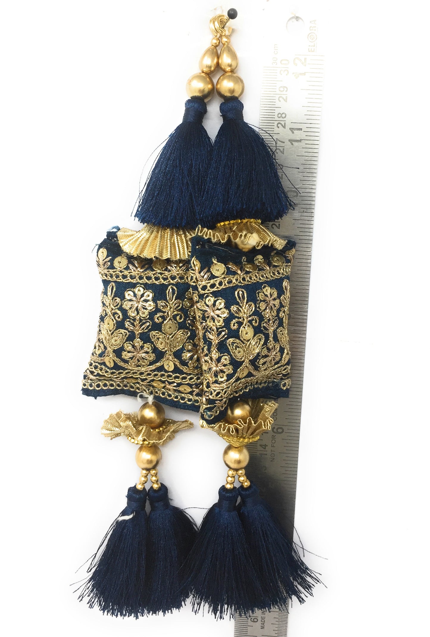 Navy Blue blouse tassels online with Pom Pom - Set of 2