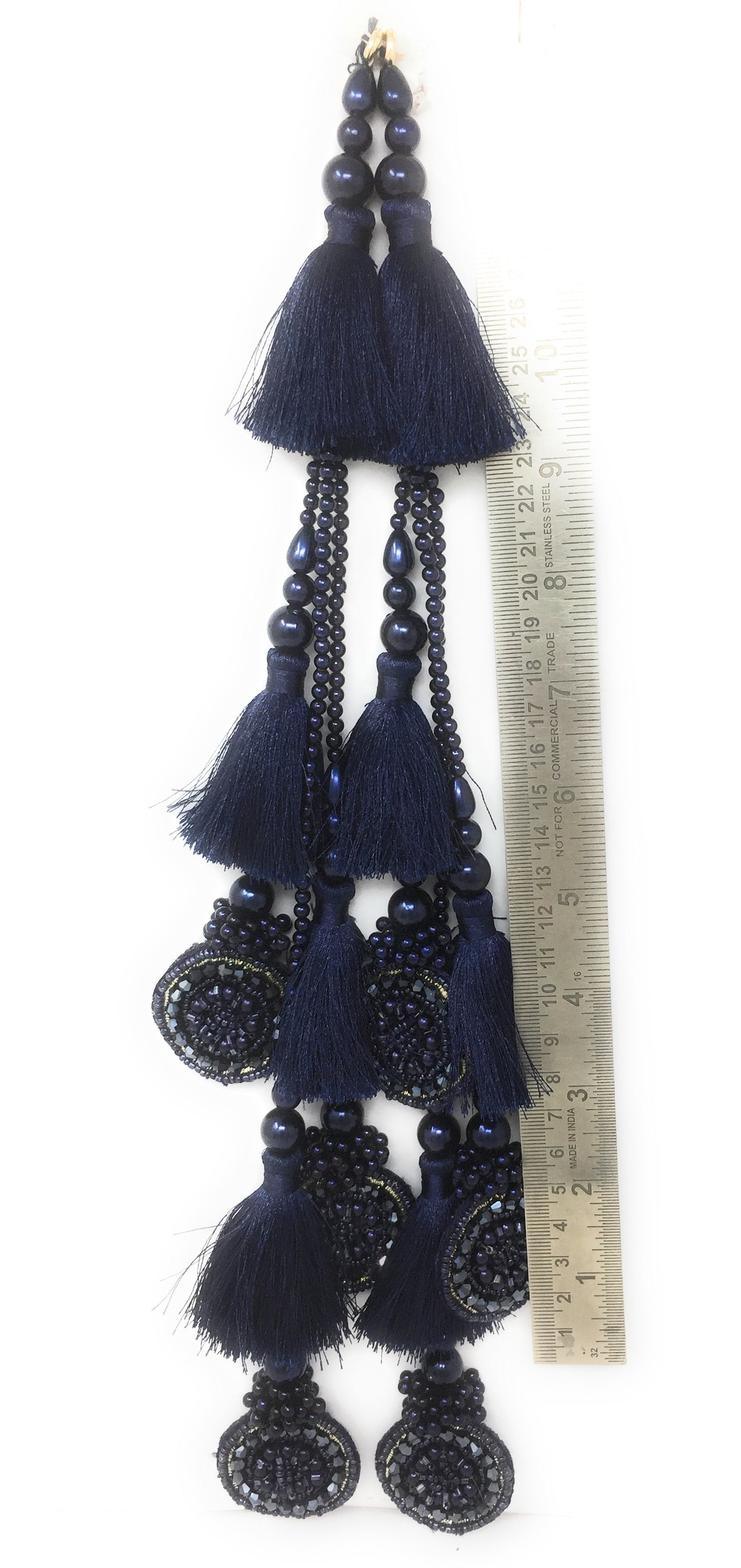 Navy Blue tassel latkan for lehenga, Crystal Work - Set of 2