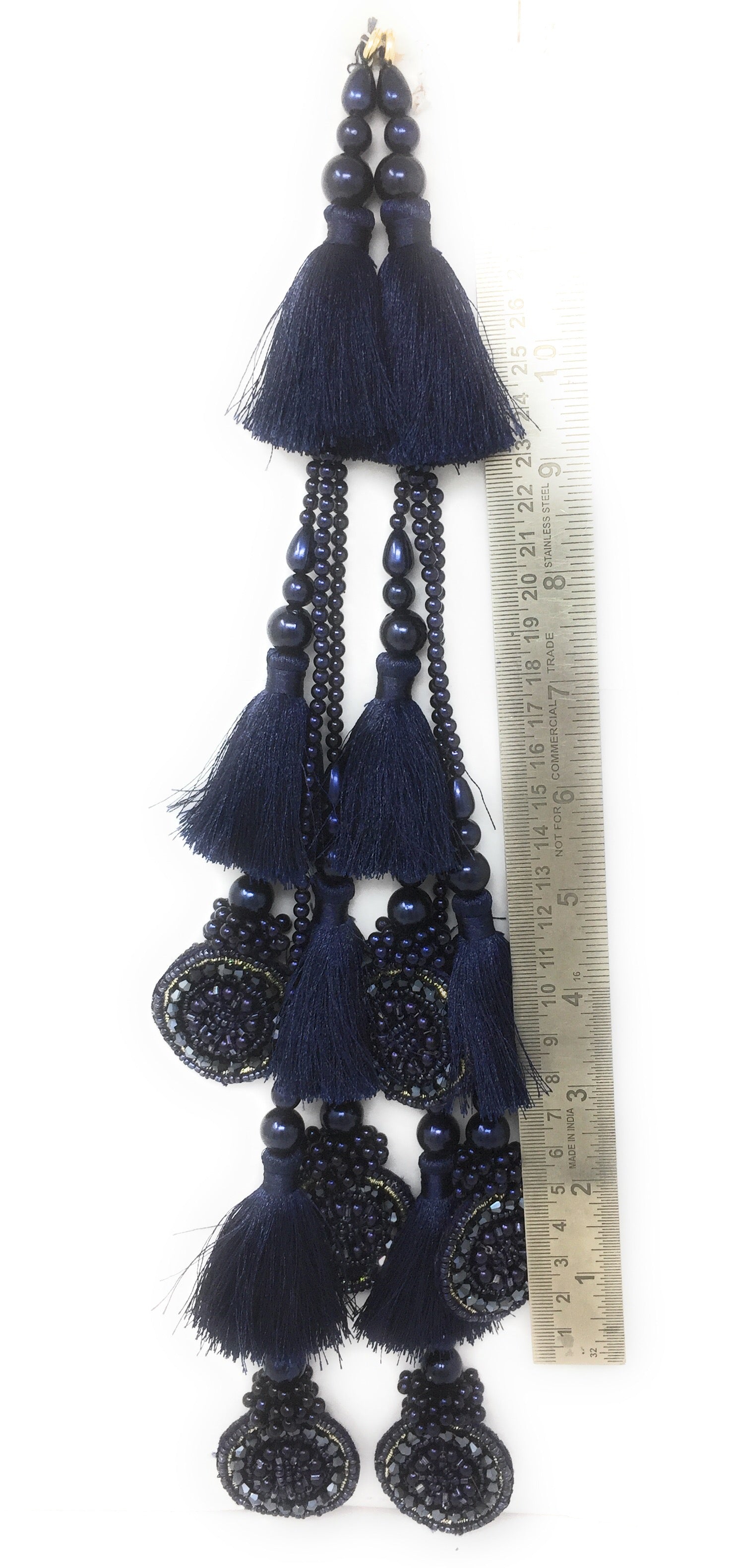 Navy Blue tassel latkan for lehenga, Crystal Work - Set of 2