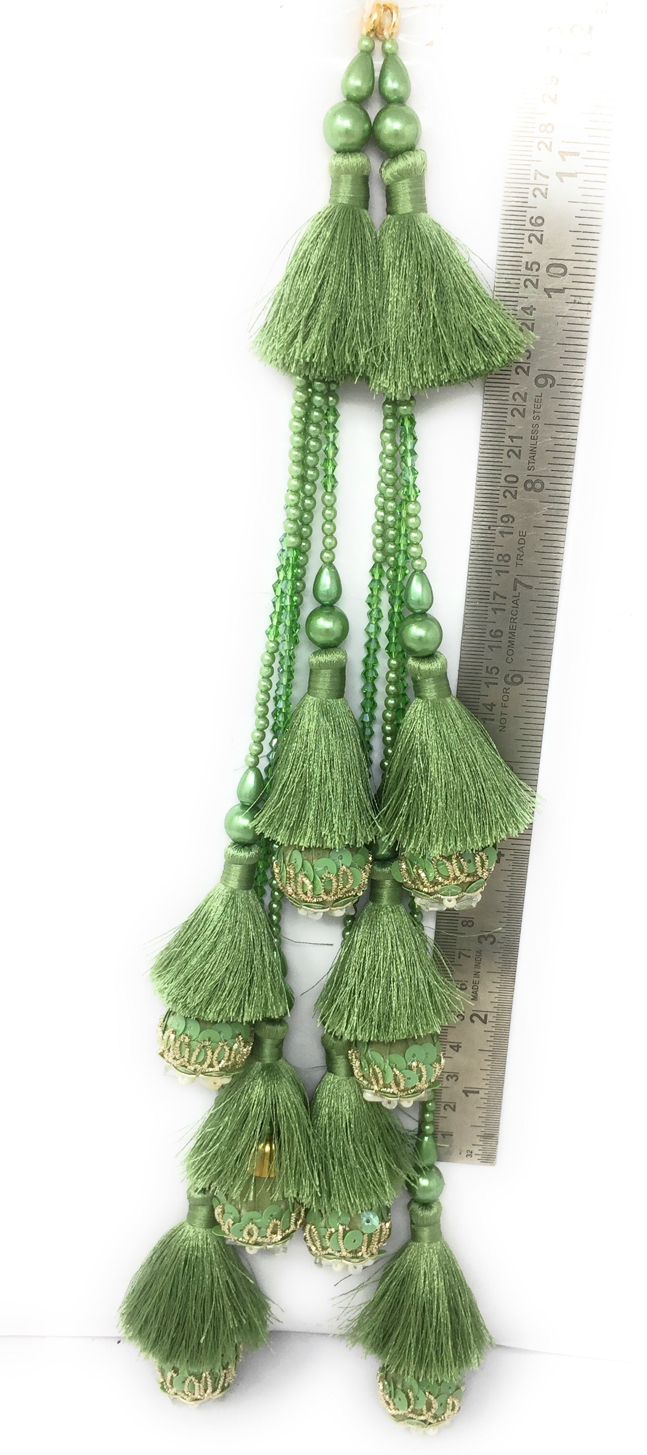 Olive Green handmade tassels for lehenga - Set of 2