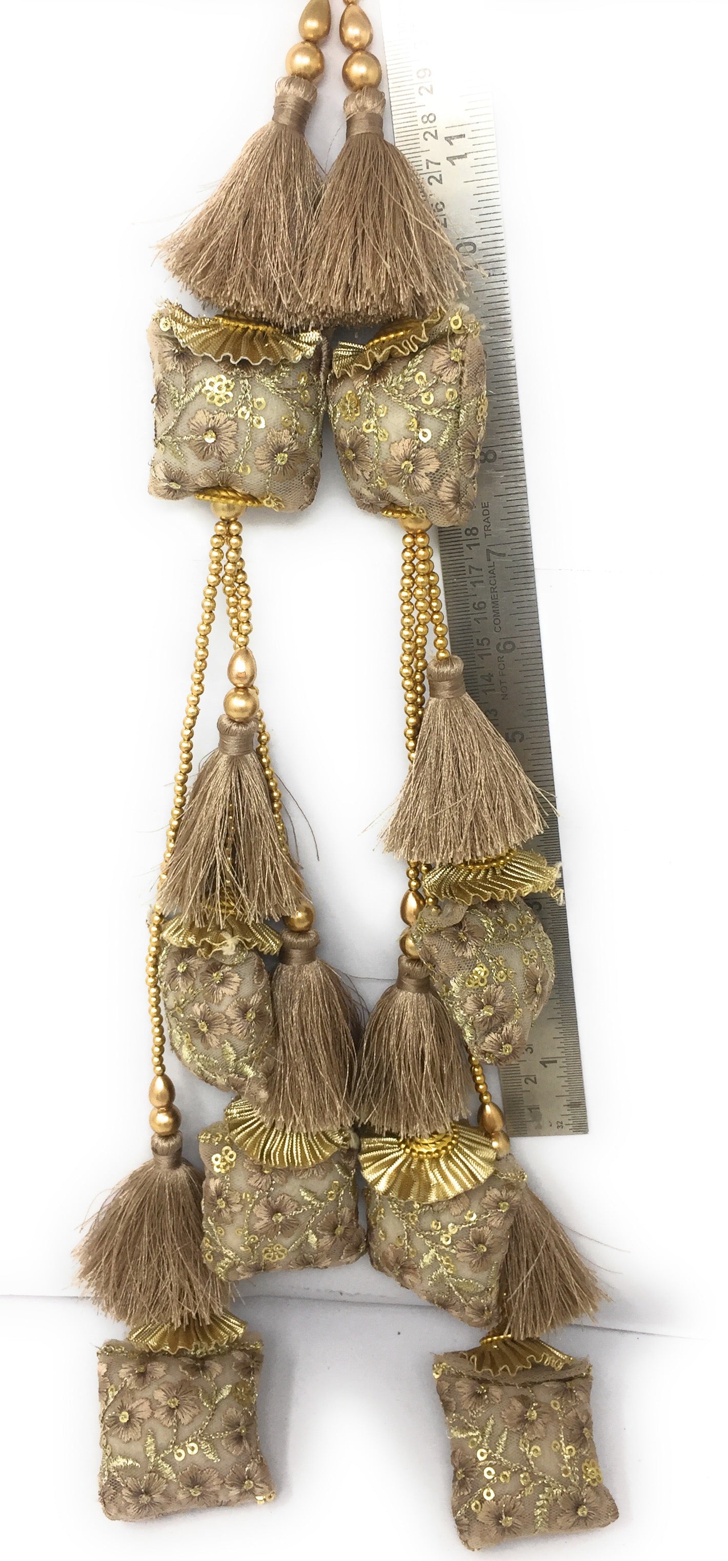 Pastel Beige tassel design for lehenga, Embroidery Work - Set of 2