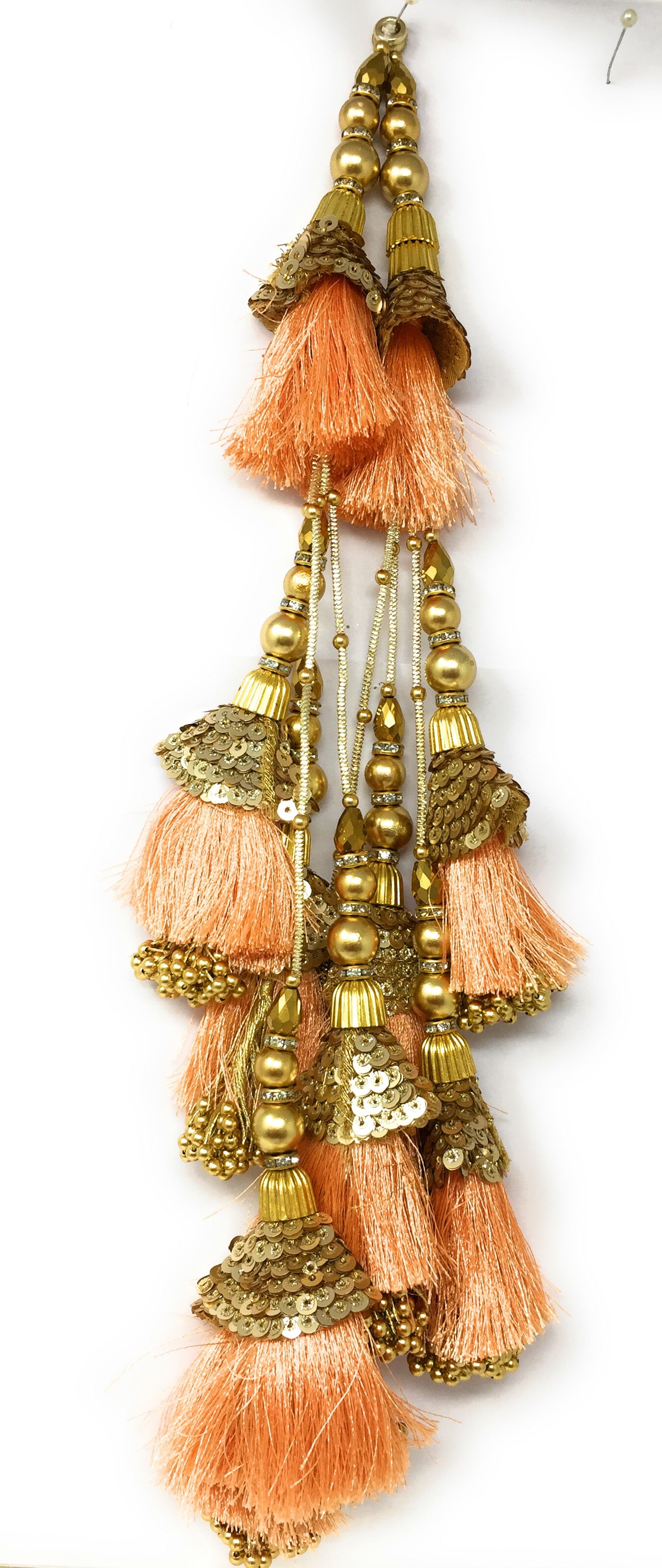 Bright Peach Latkan With Gold Sequins