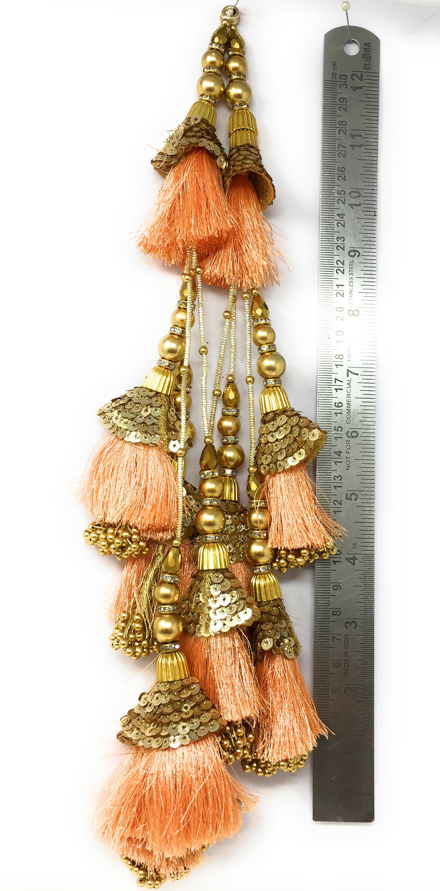 Bright Peach Latkan With Gold Sequins