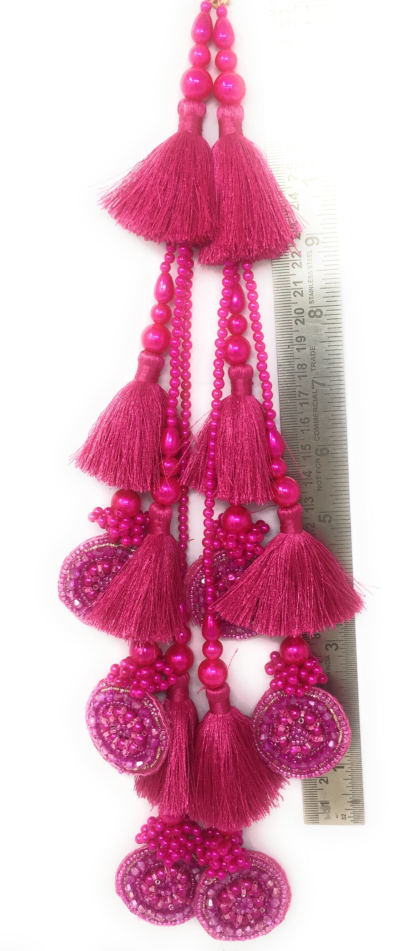 Rani Pink lehenga hanging tassel, Crystal Work - Set of 2