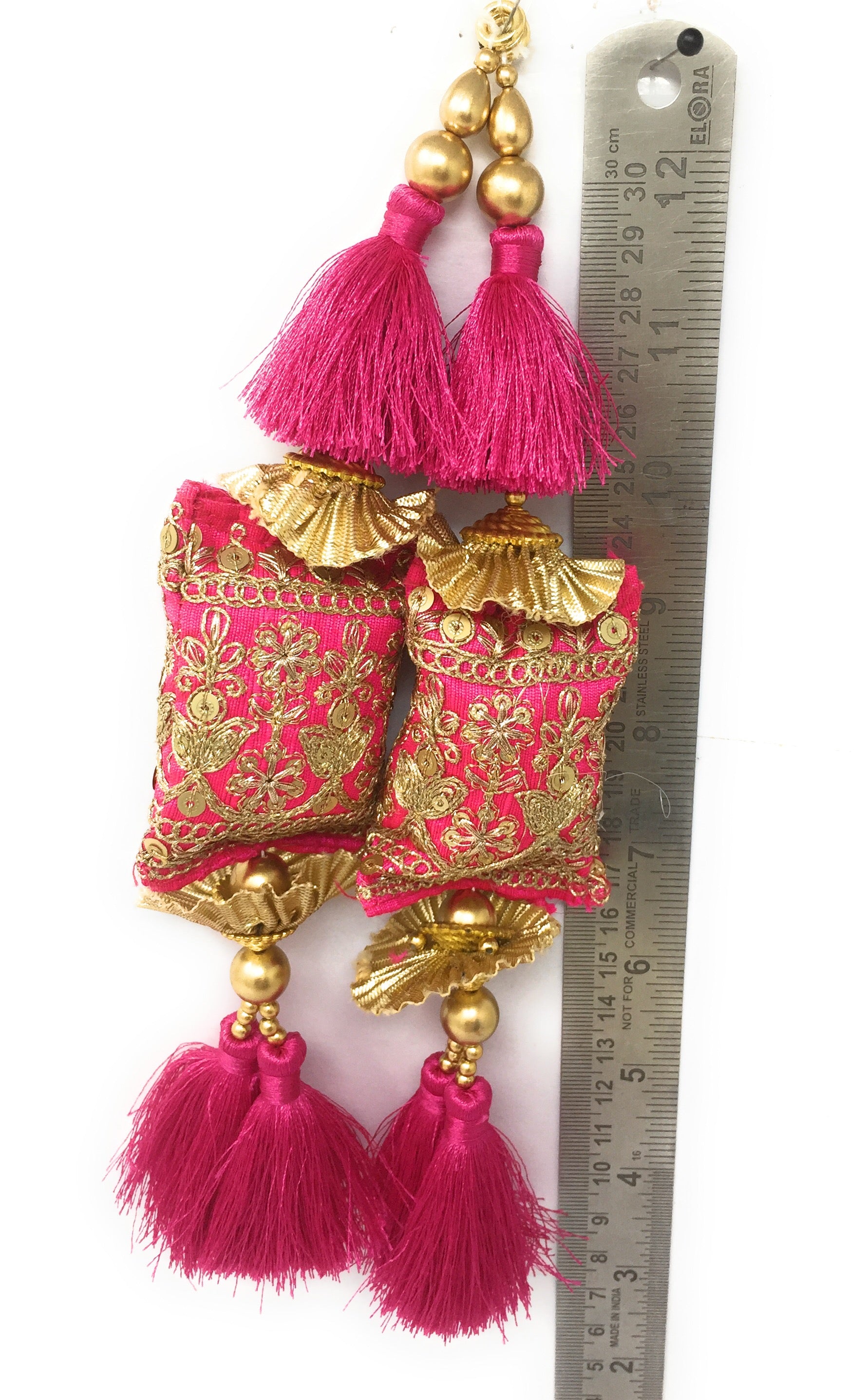 Rani Pink saree blouse tassels with Pom Pom - Set of 2