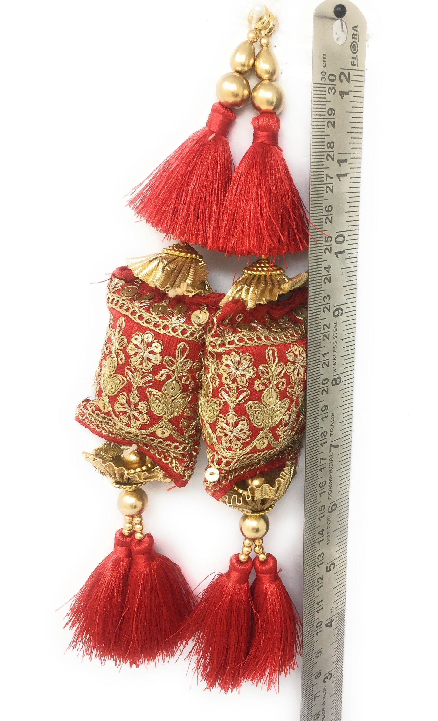 Red latkan suit with Pom Pom - Set of 2