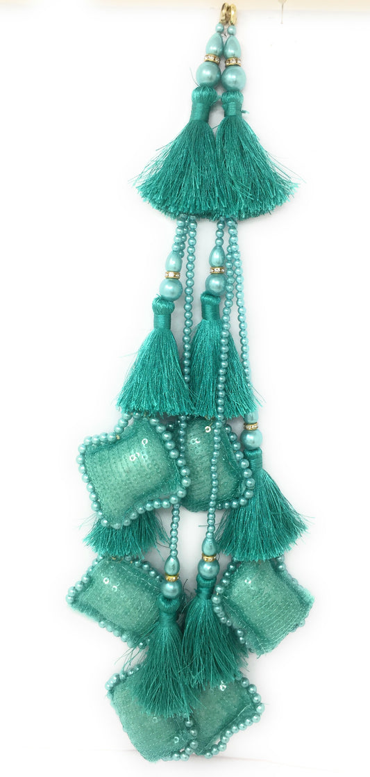 Sea Green unique fabric latkan design - Set of 2