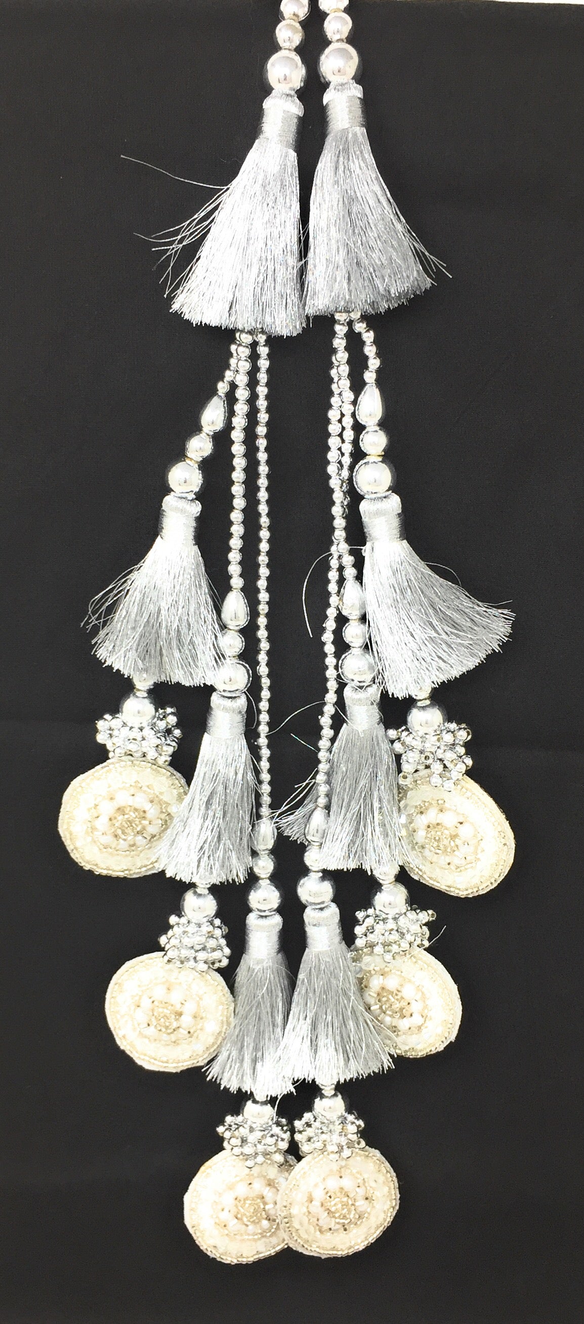 Silver lehenga with tassels, Crystal Work - Set of 2