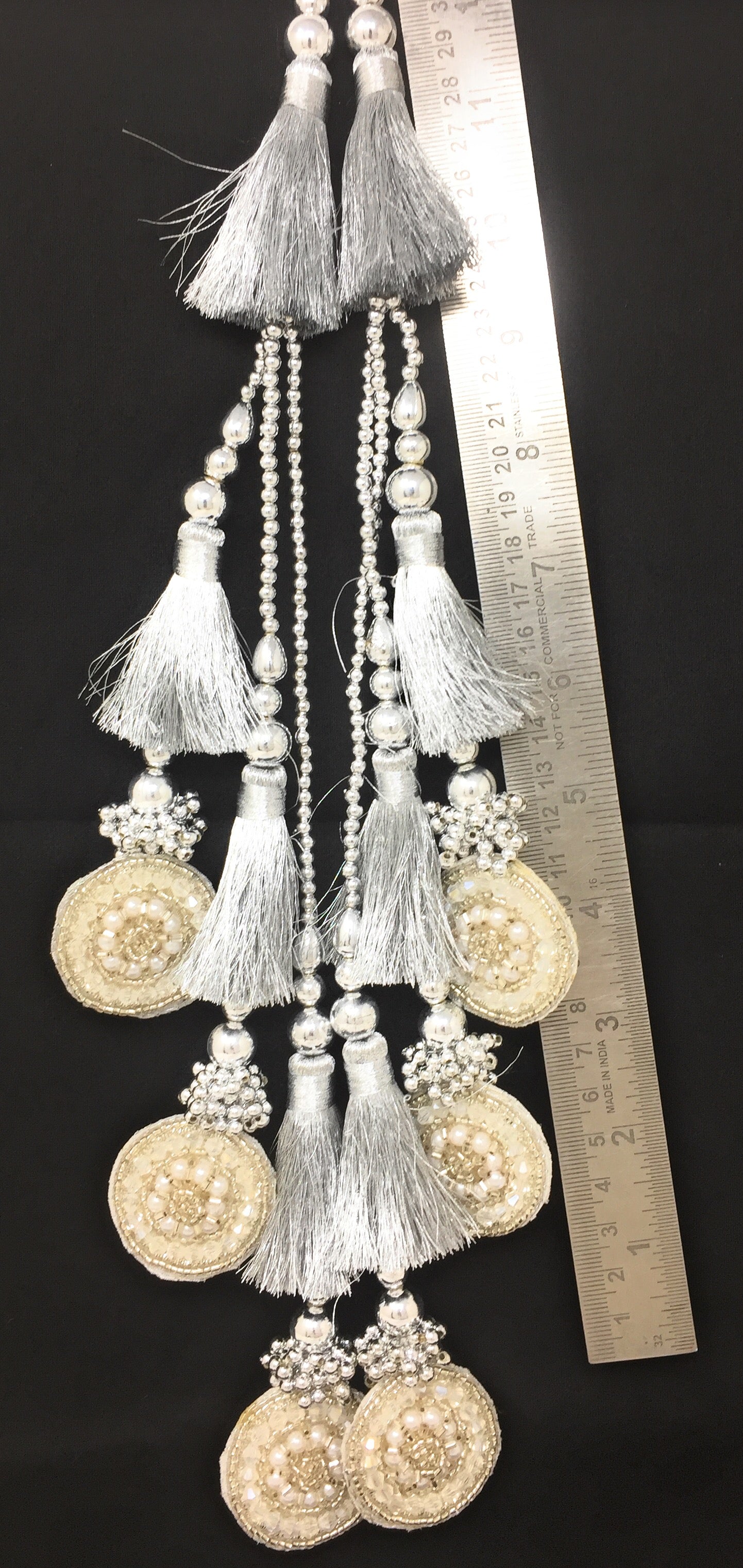Silver lehenga with tassels, Crystal Work - Set of 2