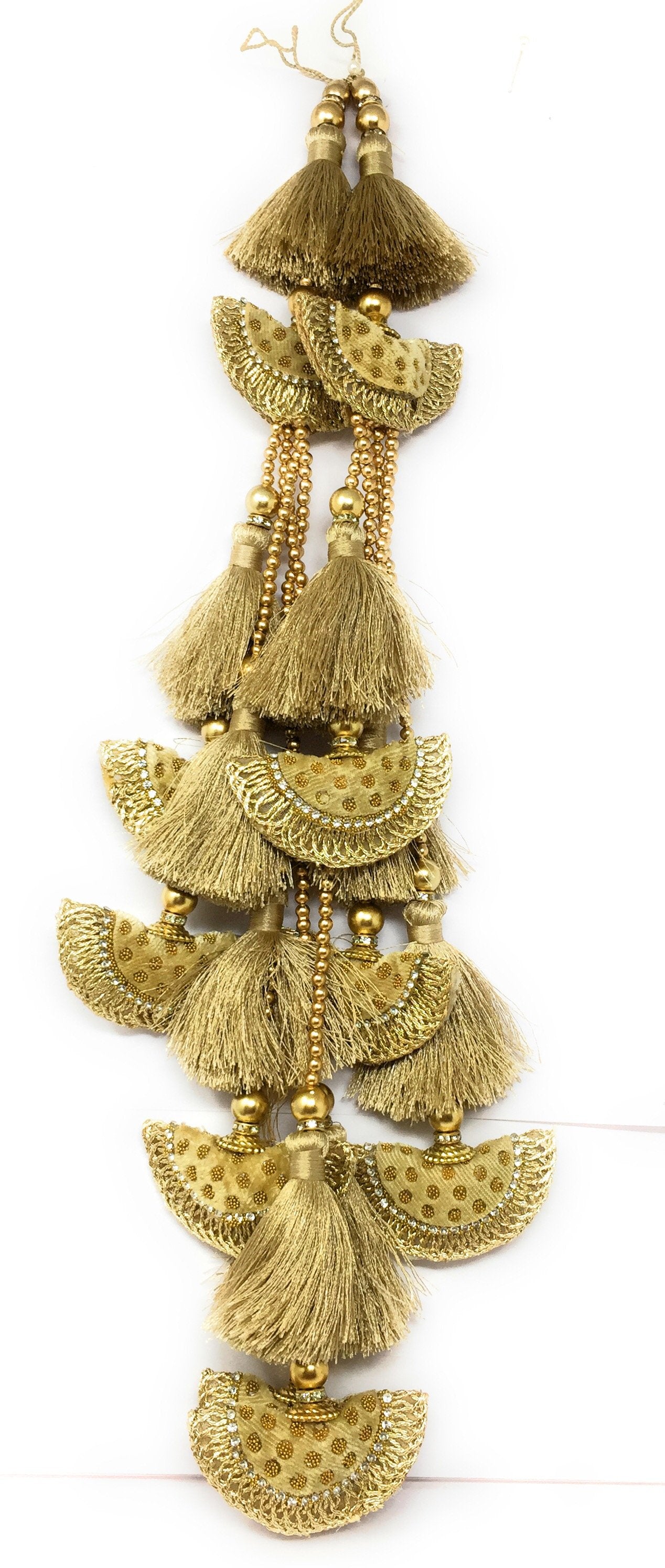Heavy Latkan Lehenga Handmade Hanging Beige Gold 15173