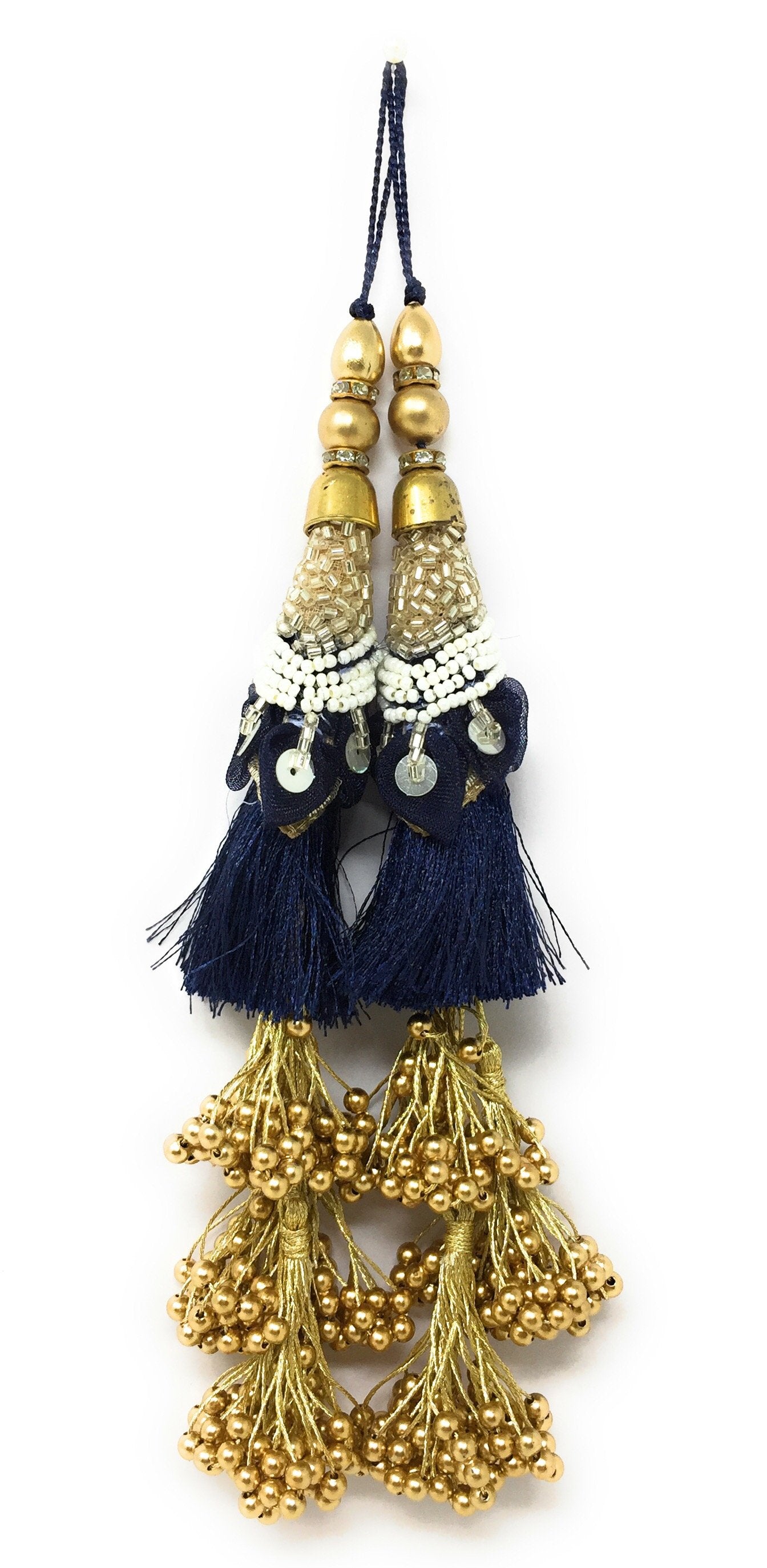 Latkan suit blouse tassel hanging Navy Blue 15219