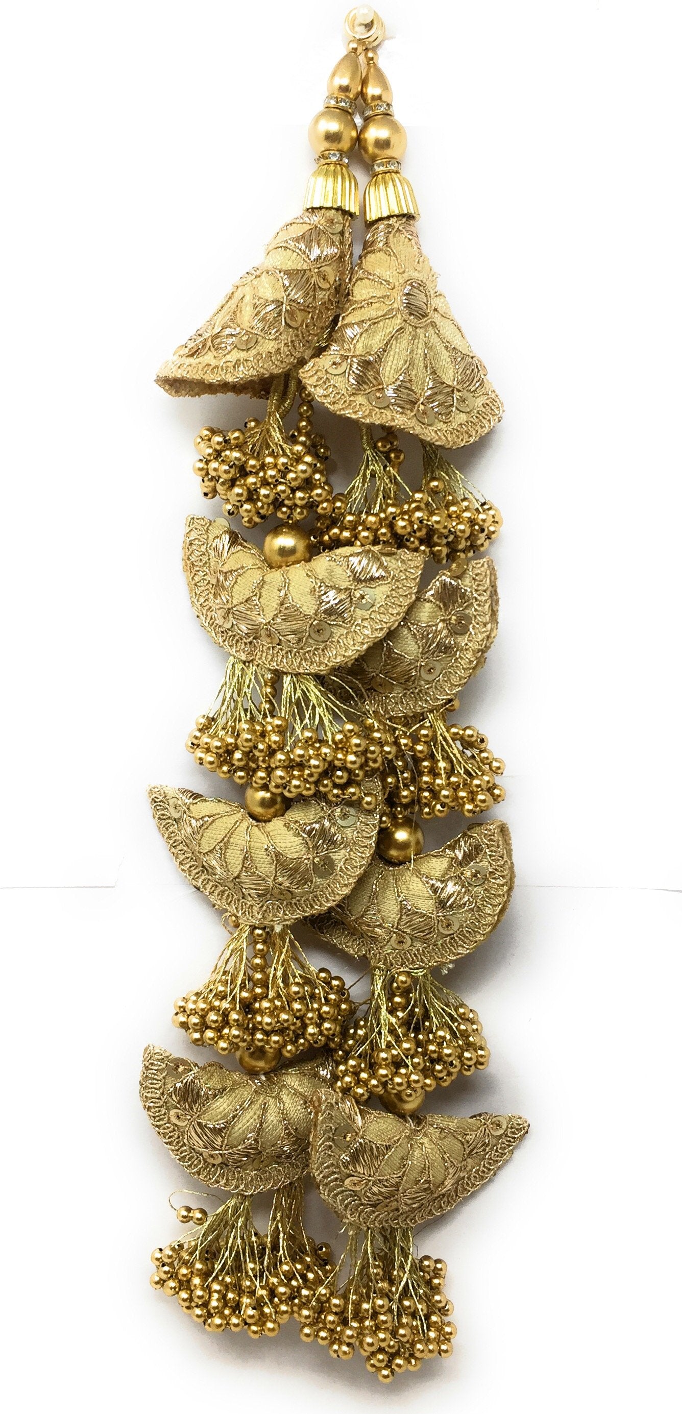 Heavy Latkan Lehenga Handmade Hanging Beige Gold 15181