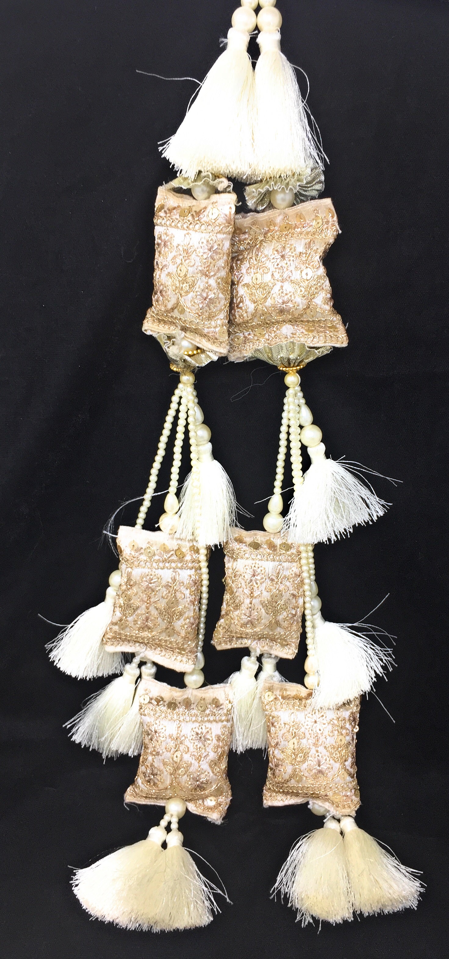 takiya heavy tassels for lehenga White