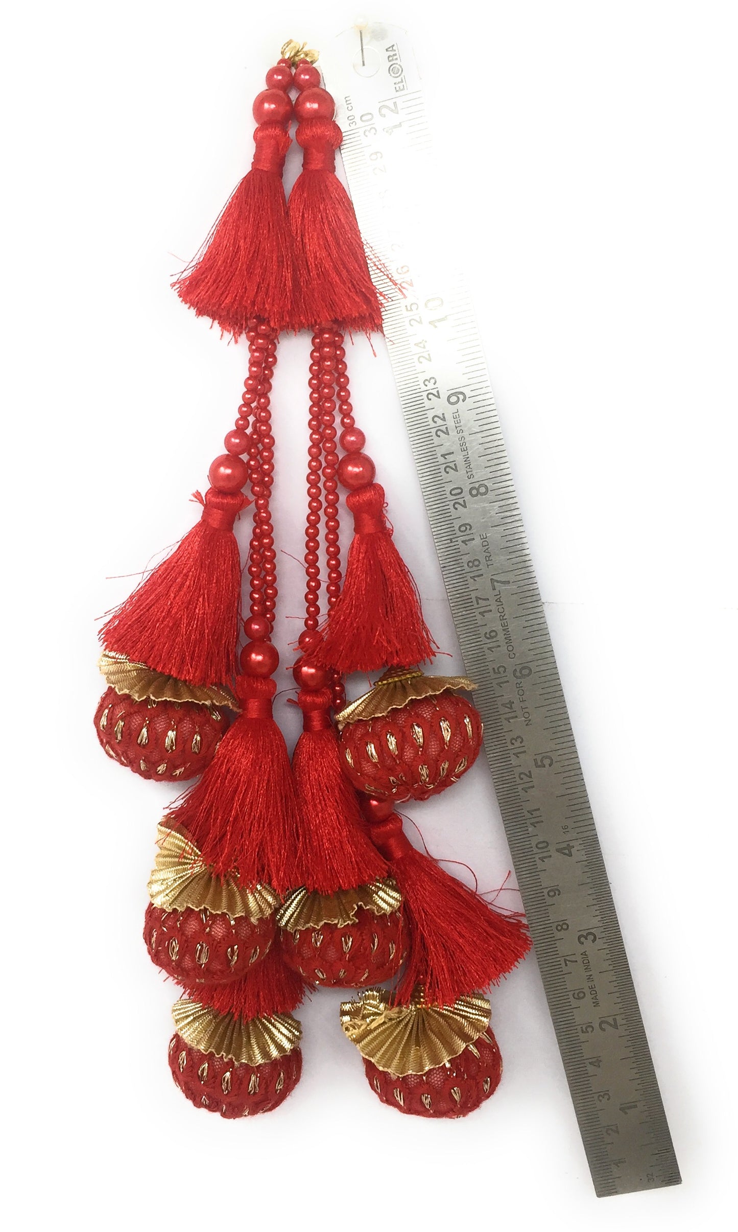Red handmade cloth tassels for blouse - Set of 2