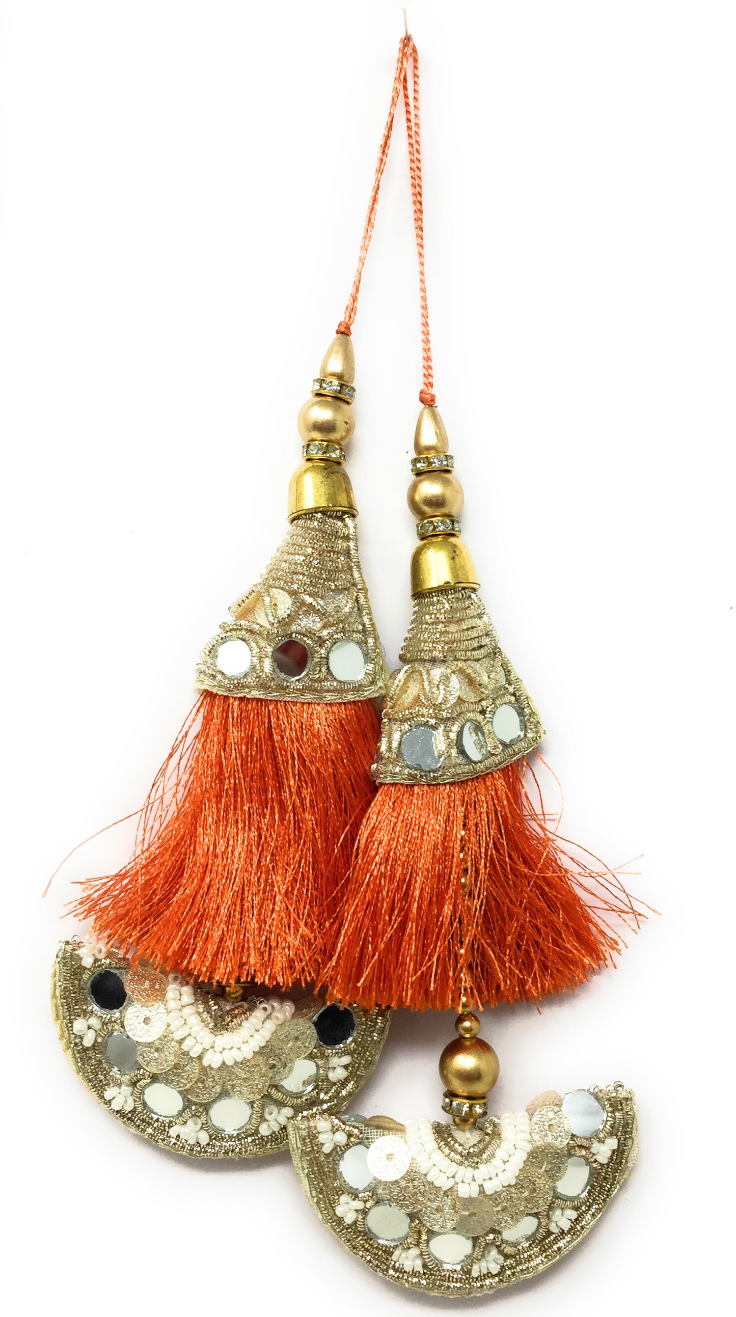 Orange Tassels Sequins Latkan - Set of 2
