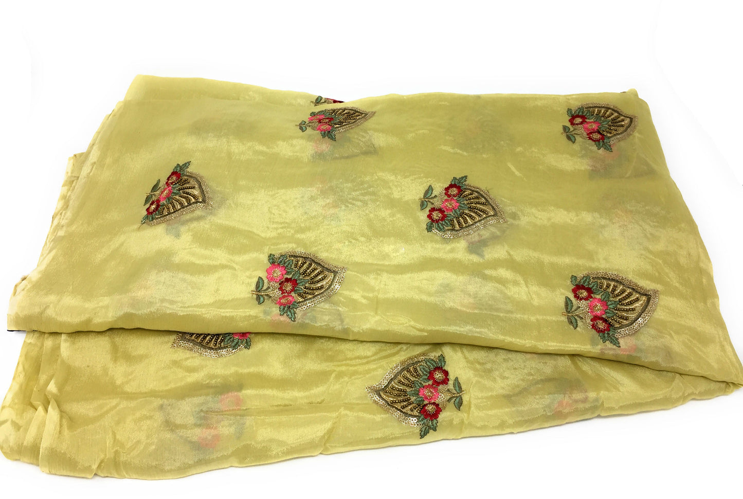 Yellow Chiffon fabric with embroidery