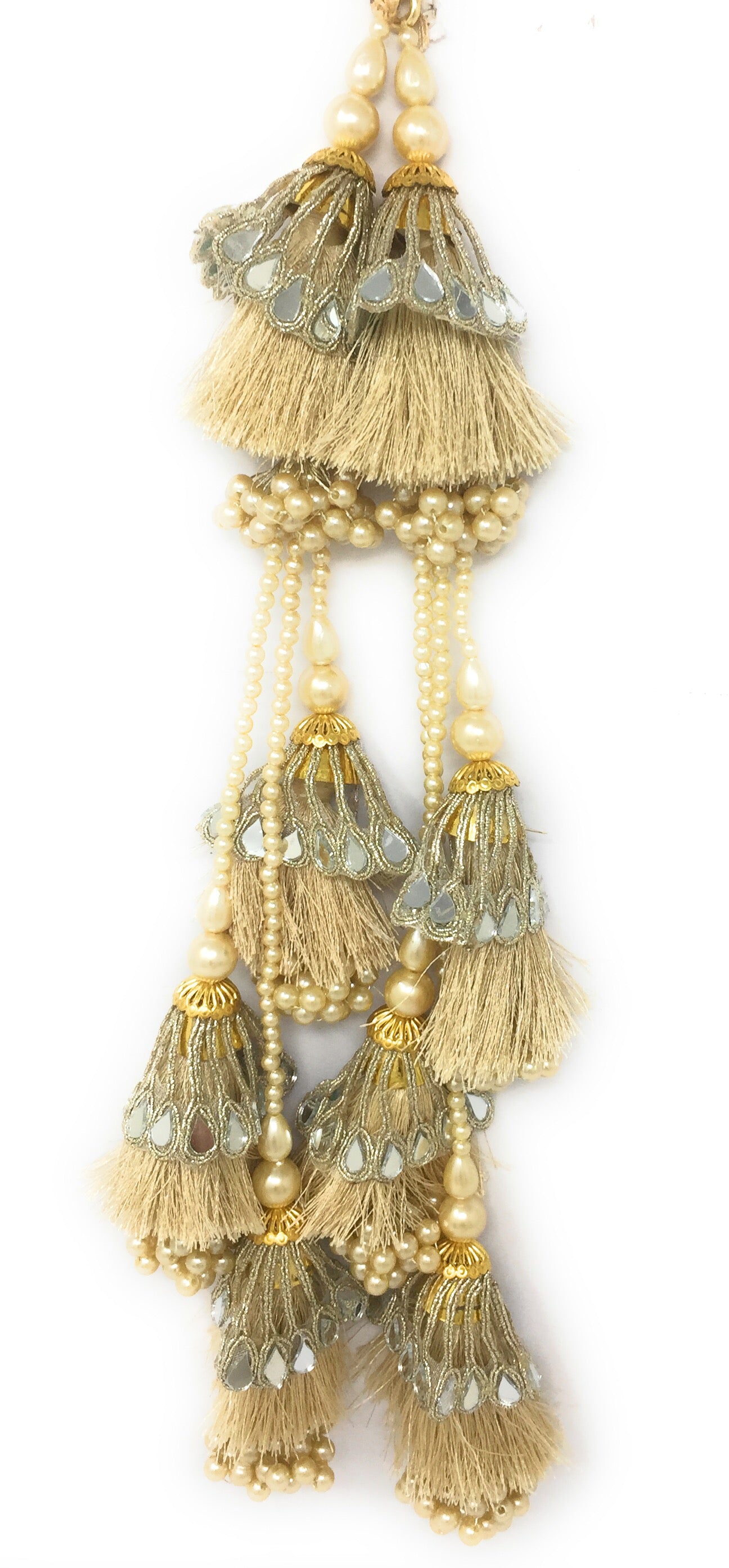 lehenga side hangings online Water Gold Mirror