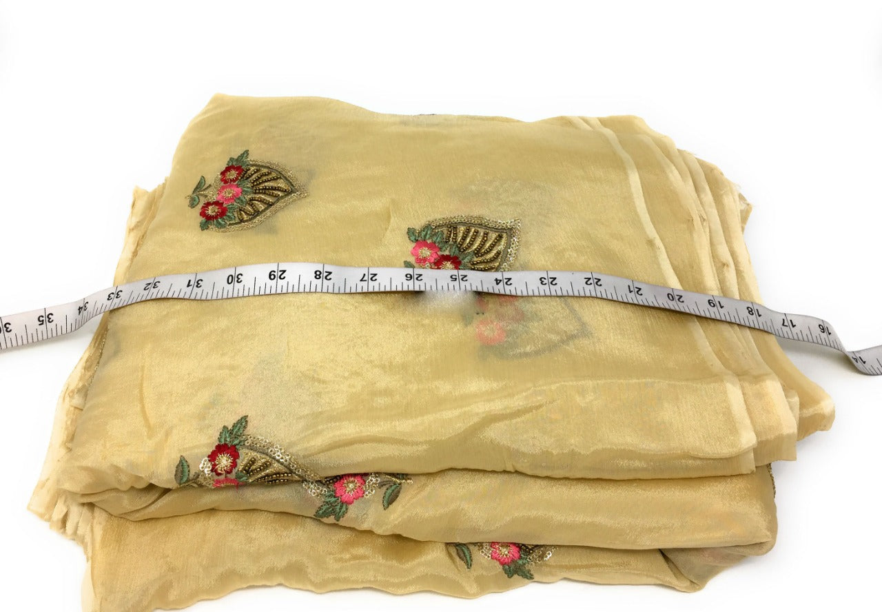 Beige Chiffon Running Material with Embroidery