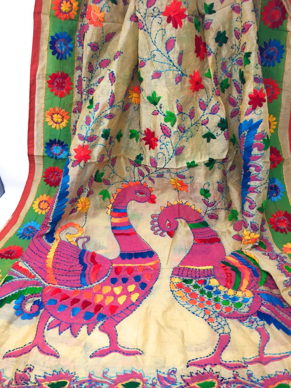 Dupatta Embroidery Work - Kantha on Madhubani Painting