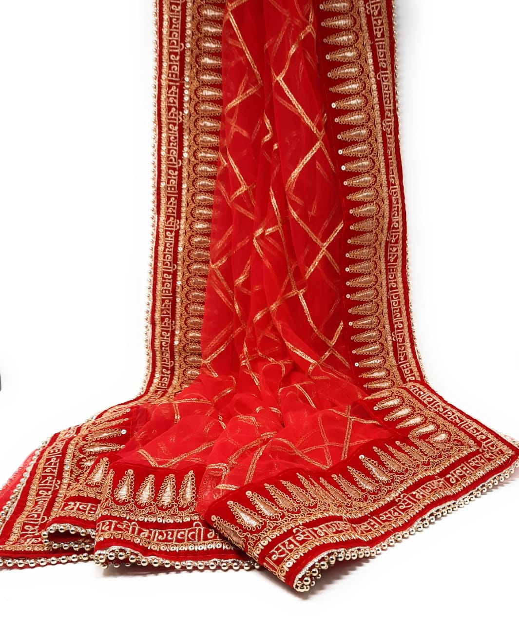 Embroidered Bridal  Sada Saubhagyavati Bhava Heavy Wedding Dupatta