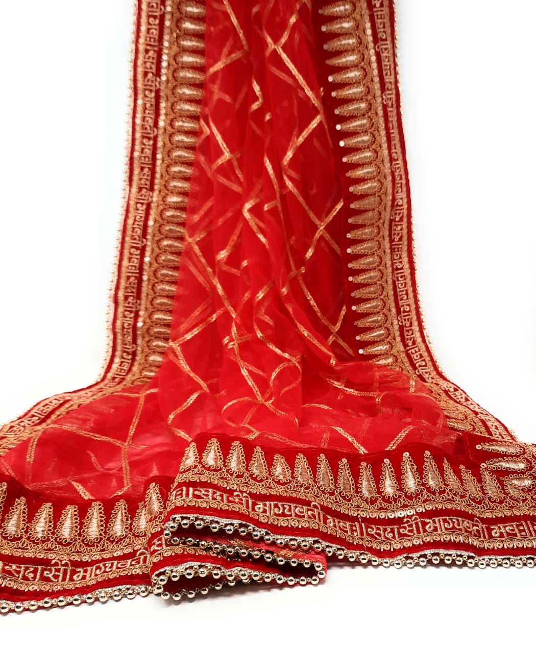 Embroidered Bridal  Sada Saubhagyavati Bhava Heavy Wedding Dupatta