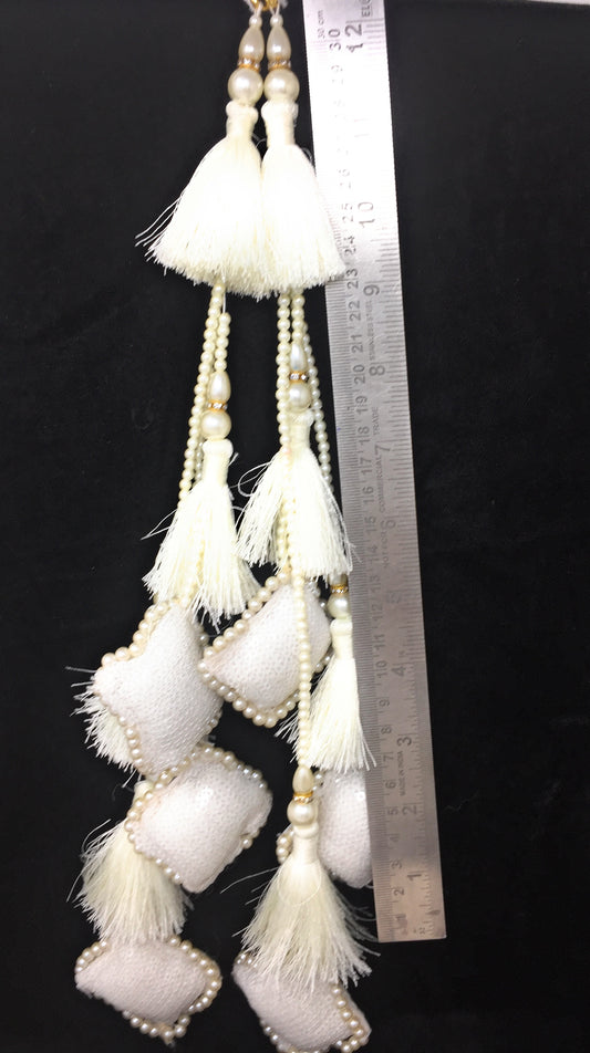 White stylish heavy latkan for lehenga - Set of 2